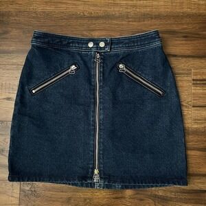 Rag‎ & Bone Marcy Racer Dark Blue Jean Denim Mini Skirt Zipper Button 26 Biker